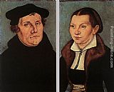 Portraits Canvas Paintings - Portraits of Martin Luther and Catherine Bore
